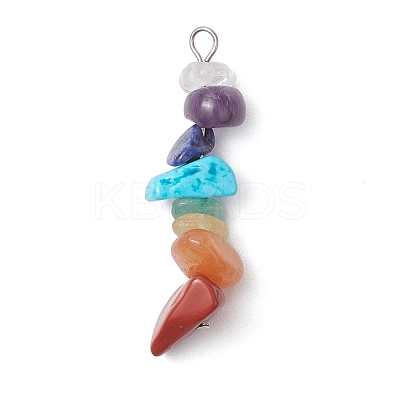 6Pcs Mixed Gemstone Chip Beaded Pendants Set PALLOY-JF02769-01-1