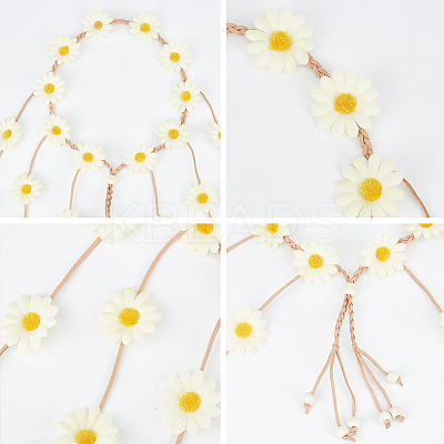 2Pcs Cloth Sunflower Hippie Headband Floral Crown OHAR-CP0001-16-1