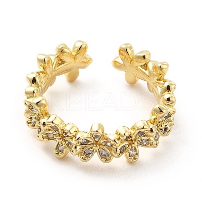 Clear Cubic Zirconia Flower Wrap Open Cuff Ring KK-H439-13G-1