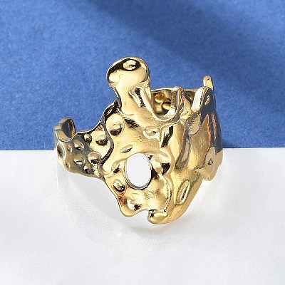 Ion Plating(IP) 304 Stainless Steel Wide Flower Open Cuff Ring for Women X-RJEW-G275-05G-1