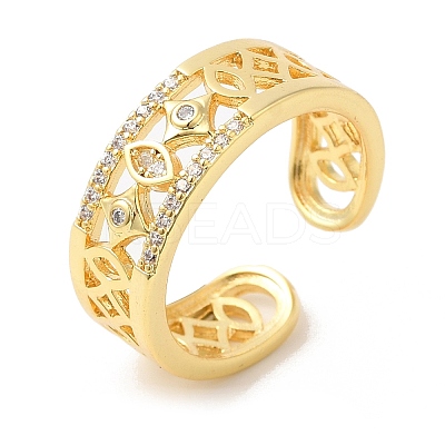Clear Cubic Zirconia Hollow Out Open Cuff Rings RJEW-L106-006G-1