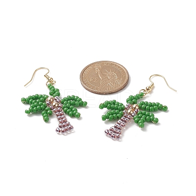 Glass Seed Braided Coconut Tree Dangle Earrings EJEW-JE05169-1
