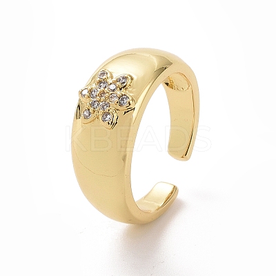 Clear Cubic Zirconia Flower Open Cuff Ring RJEW-H127-02G-1