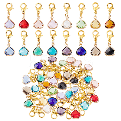30Pcs 15 Colors Triangle Brass Glass Pendant Decorations HJEW-GA00007-1