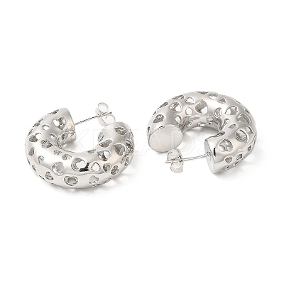 Brass Grooved Round Stud Earrings EJEW-K248-06P-1