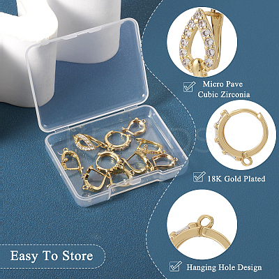 10Pcs 5 Style Brass Micro Pave Cubic Zirconia Hoop Earring Findings EJEW-TA0001-24-1