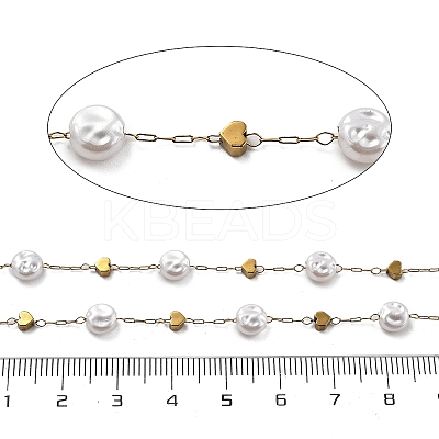 ABS Imitation Pearl & 304 Stainless Steel Beads Link Chains CHS-K021-07G-02-1