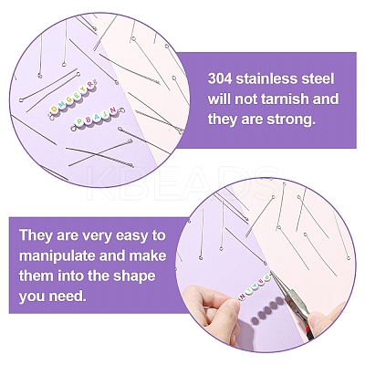 800Pcs 304 Stainless Steel Eye Pins STAS-YW0003-03-1