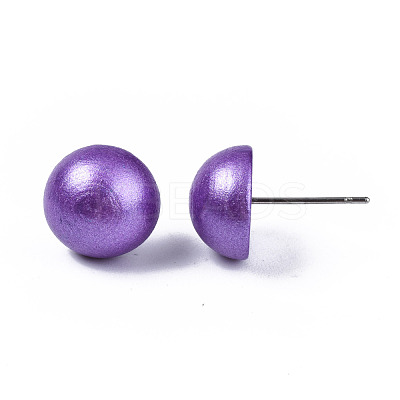 Pearlized Half Round Schima Wood Earrings for Girl Women EJEW-N048-001-08-1
