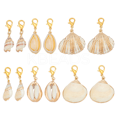 12Pcs 6 Styles Shell Pendants Decorations HJEW-HY00054-1