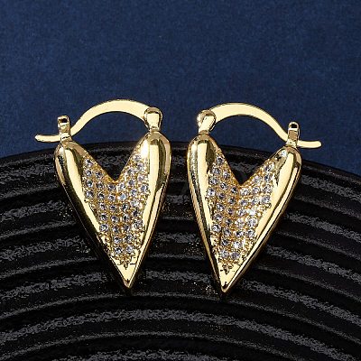 Brass Micro Pave Cubic Zirconia Heart Hoop Earrings EJEW-D332-03A-G-1