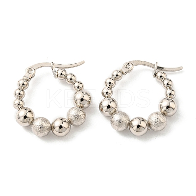Non-Tarnish 304 Stainless Steel Beaded Hoop Earrings for Women EJEW-F319-03P-1