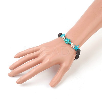 Natural Lava Rock Beads Stretch Bracelets BJEW-JB03989-1