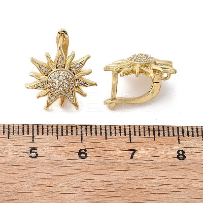 Sun Shape Clear Cubic Zirconia Hoop Earring EJEW-C002-10G-RS-1