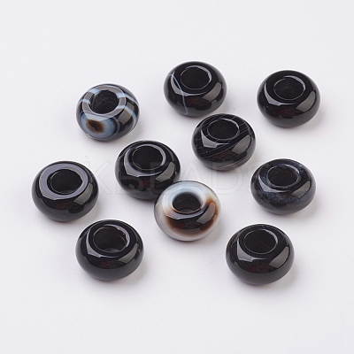 Randomly Mixed Natural Dyed & Heated Black Agate and Banded Agate European Beads G-G740-14x8mm-12-1