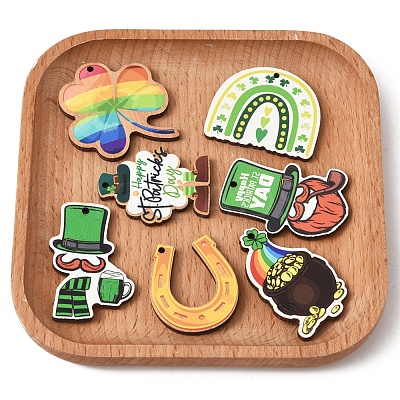 32Pcs 8 Styles St.Patrick's Day Themes Printed Wood Pendants WOOD-FS0001-43-1