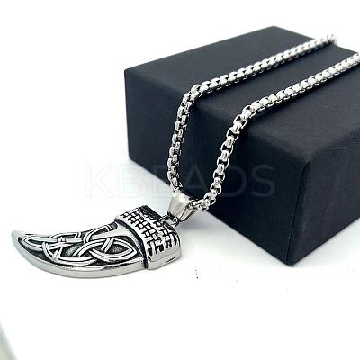 304 Stainless Steel Punk Tiger Tooth Shaped Pendant Necklaces for Men Women DC8418-1