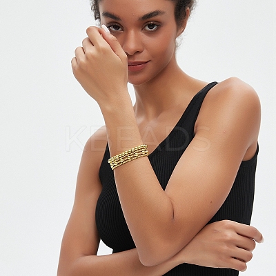 4Pcs 4 Styles Brass Round Beads Stretch Bracelets & Chain Bracelets for Women BJEW-D357-05G-1