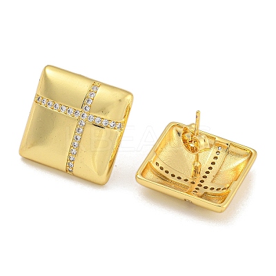 Rack Plating Brass Micro Pave Clear Cubic Zirconia Stud Earrings EJEW-I313-10G-02-1