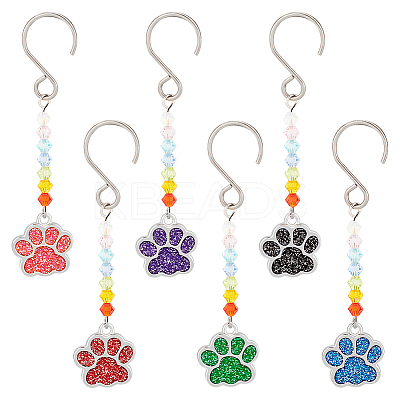 12Pcs 6 Colors Alloy Enamel Dog Paw Print Pendant Decorations HJEW-AB00266-1