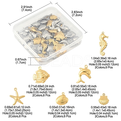 36Pcs 12 Styles Ocean 304 Stainless Steel Pendants STAS-FS0001-95-1