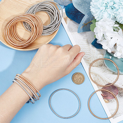 40Pcs 2 Colors Carbon Steel Round Snake Chains Stretch Bracelets Set for Women BJEW-BC0001-09-1