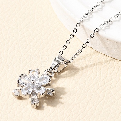Flower Brass Micro Pave Clear Cubic Zirconia Stud Earrings & Pendant Necklaces Sets SJEW-Z002-04P-1