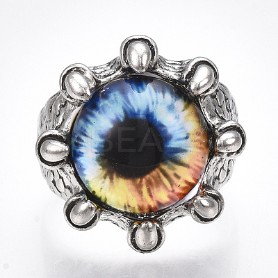 Adjustable Alloy Glass Finger Rings RJEW-T006-03A-1