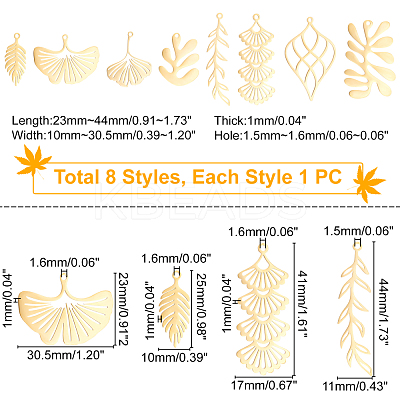 8Pcs 8 Style Ion Plating(IP) 201 Stainless Steel Pendants STAS-DC0002-81-1