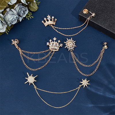 4Pcs 4 Styles Rhinestone Crown & Star Hanging Chain Brooch JEWB-OC0001-09-1