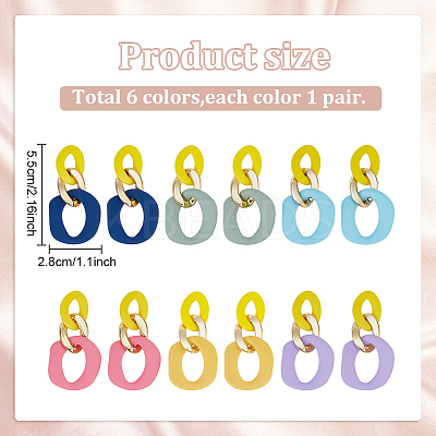 6 Pairs 6 Colors Oval Acrylic Dangle Stud Earrings with Steel Iron Pins for Women EJEW-AN0004-12-1