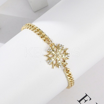 Brass Micro Pave Clear Cubic Zirconia Link Bracelets LS-BJEW-M050-03G-03-1