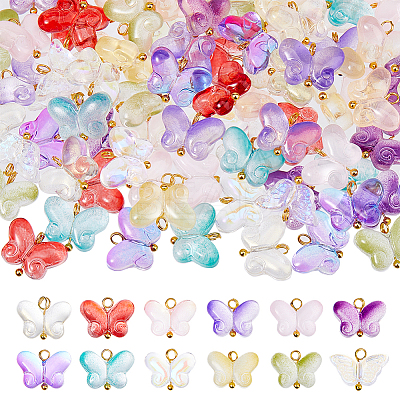 120Pcs 12 Colors Glass Butterfly Charms PALLOY-DC00029-1