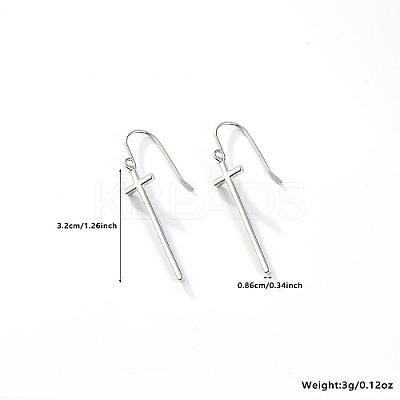 Anti-Tarnish Rhodium Plated 925 Sterling Silver Cross Dangle Earrings PT9843-1-1