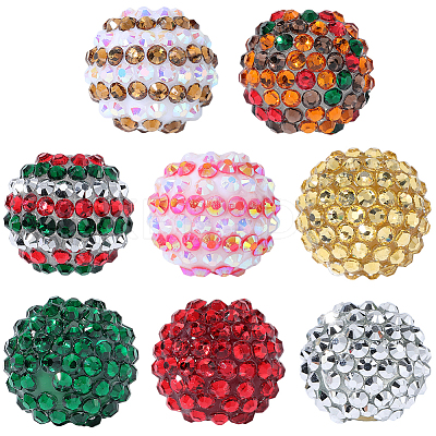 40Pcs 8 Colors Christmas Themed Resin Rhinestone Round Beads OACR-PA0001-22-1