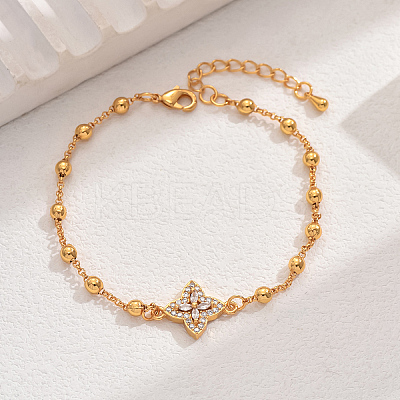 Fashionable Brass Pave Clear Cubic Zirconia Four-leaf Clover Zirconia Link Bracelets for Women QT0257-1