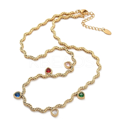 304 Stainless Steel Rope Chain Colorful Cubic Zirconia Tassel Necklaces for Women NJEW-V015-01G-A-1