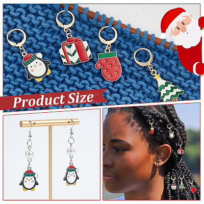 Alloy Enamel Tree & Gifts Box & Penguin & Snowman & Stocking & Glove Pendant Locking Stitch Markers HJEW-AB00066-1
