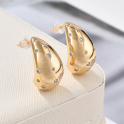 Teardrop Brass Micro Pave Clear Cubic Zirconia Stud Earrings EJEW-K286-07G-01-1