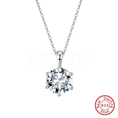 925 Sterling Silver Pave Clear Cubic Zirconia Flat Round Pendant Necklaces NJEW-G172-04P-1