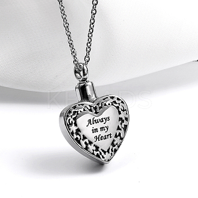 Non-Tarnish Heart with Word Shape 304 Stainless Steel Pendant Necklaces with Cable Chains KI1843-1-1