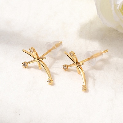 Brass Micro Pave Clear Cubic Zirconia Star Stud Earrings EJEW-C158-02G-1
