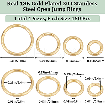 600Pcs 4 Styles 304 Stainless Steel Open Jump Rings STAS-BBC0004-56-1