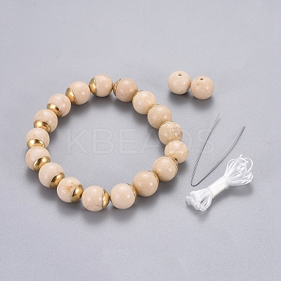 Natural Fossil Beads Stretch Bracelets BJEW-JB04178-1