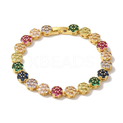 Rack Plating Brass Pave Cubic Zirconia Flower Link Chain Bracelets for Women BJEW-A018-03G-02-1