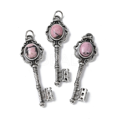 Key Brass Natural Rhodonite Big Pendants KK-D361-01AS-27-1