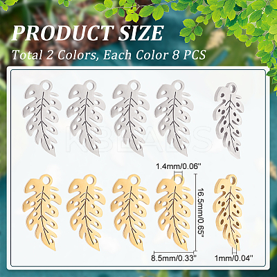 16Pcs 2 Colors 304 Stainless Steel Pendants STAS-UN0039-51-1