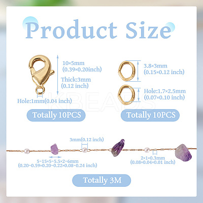 3m Natural Amethyst Chips & ABS Plastic Imitation Pearl Beaded Chains Necklace Making Kits CHC-TA0001-30D-1