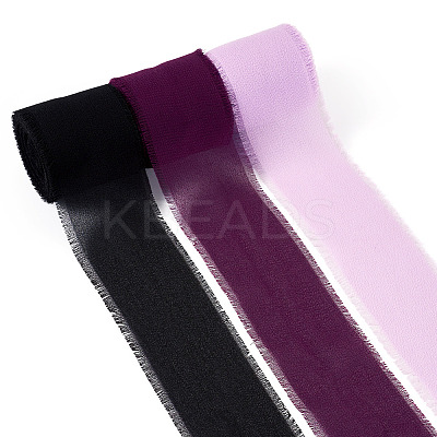 3 Rolls Polyester Raw Edges Ribbons SRIB-TAC0002-26B-1