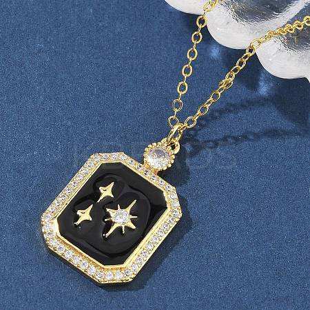 Brass Micro Pave Clear Cubic Zirconia Enamel Rectangle Pendant Necklaces for Women NJEW-S449-03B-G-1